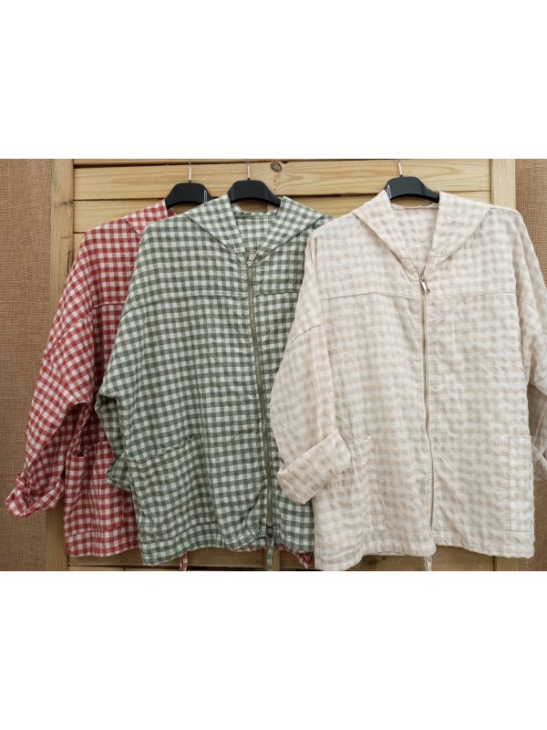 Chaqueta vichy con capucha