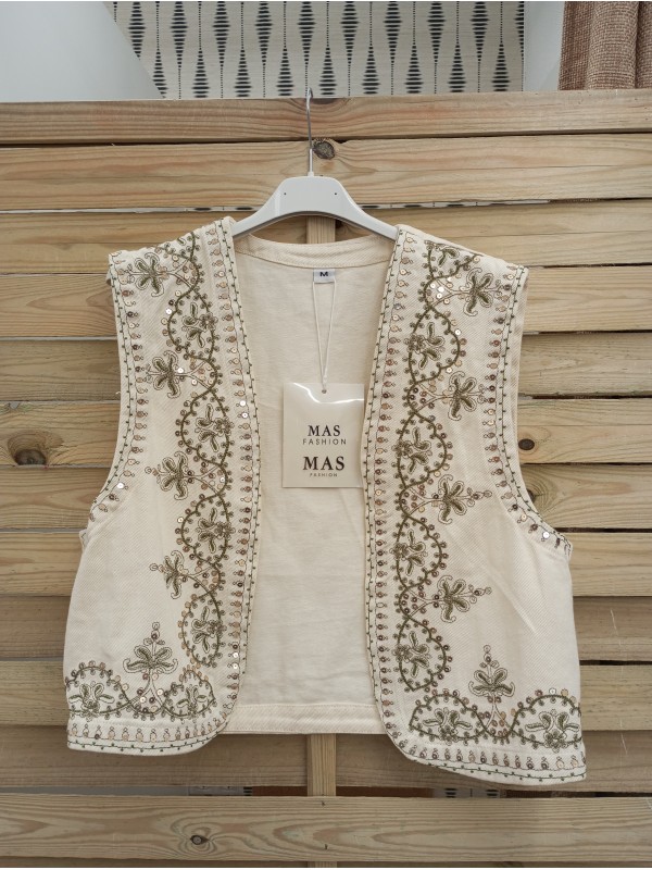 Chaleco vaquero bordado en dorado 2