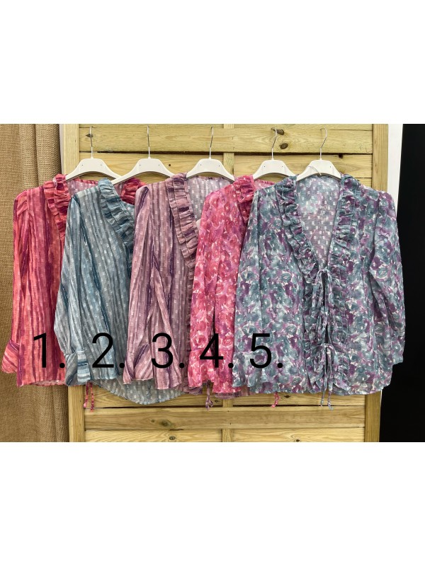 camisa estampada de gasa triple lazo