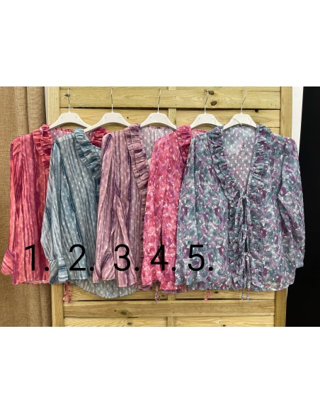 camisa estampada de gasa triple lazo