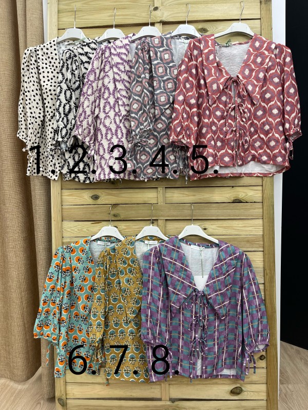 Camisa cuello en pico triple lazo