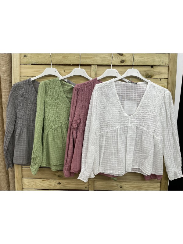 camisa cuadros pecho fruncido