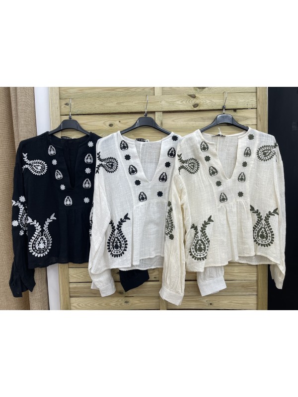 camisa de lino bordada