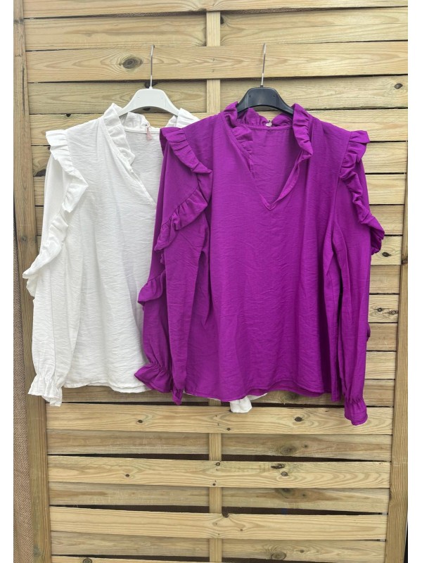 Camisa lisa volante en mangas