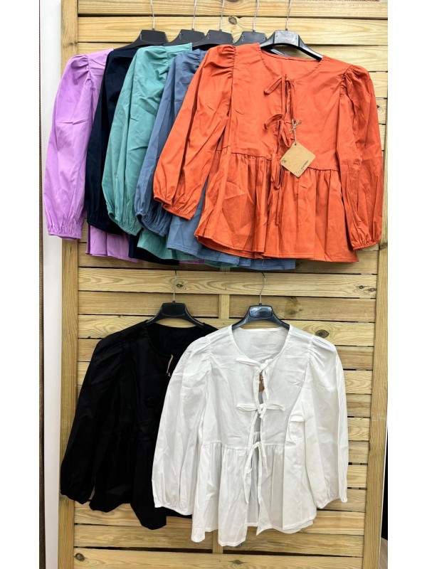 Camisa triple lazo lisa con vuelo