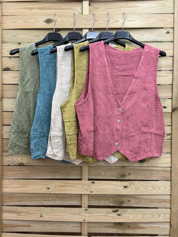 Chaleco bordado corto con botones