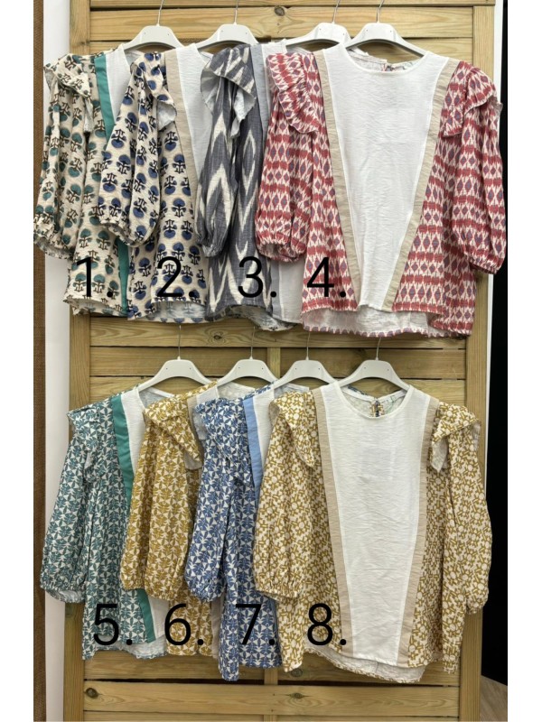 Camisa estampada con parte delantera lisa con vivo