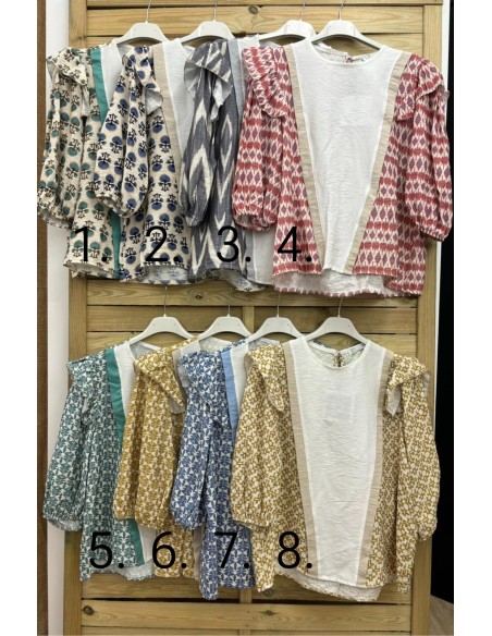 Camisa estampada con parte delantera lisa con vivo