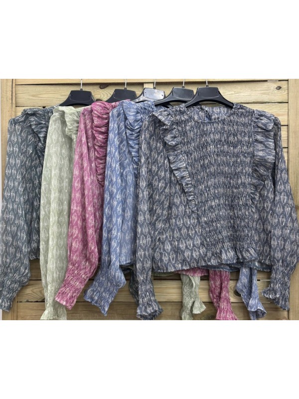 Camisa hojas brillito con volantes