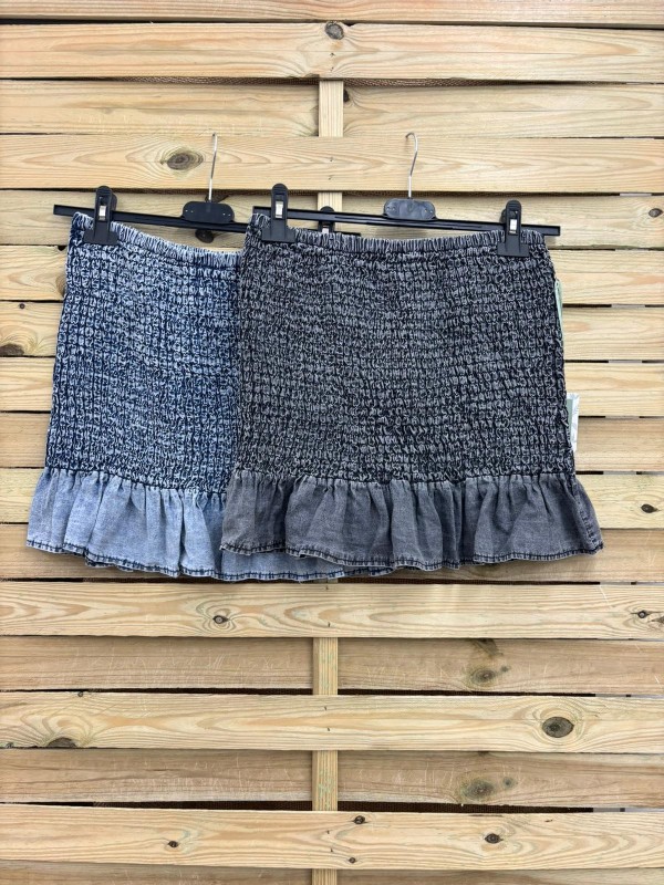 Falda mini vaquera fruncida