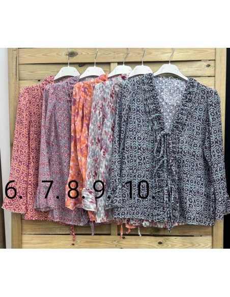 camisa estampada de gasa triple lazo