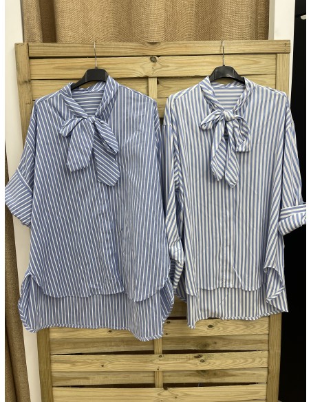 camisa rayitas celestes con lazo
