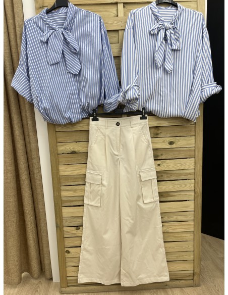 camisa rayitas celestes con lazo