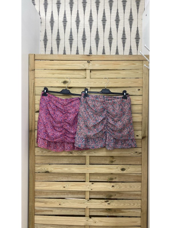 falda mini ramitas de gasa fruncida