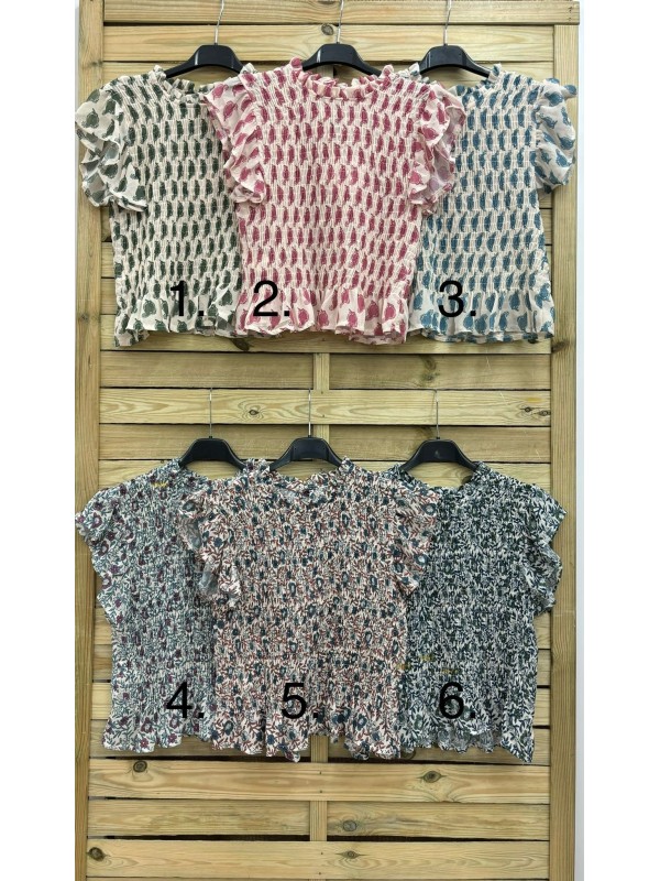 camisa fruncida de gasa estampados