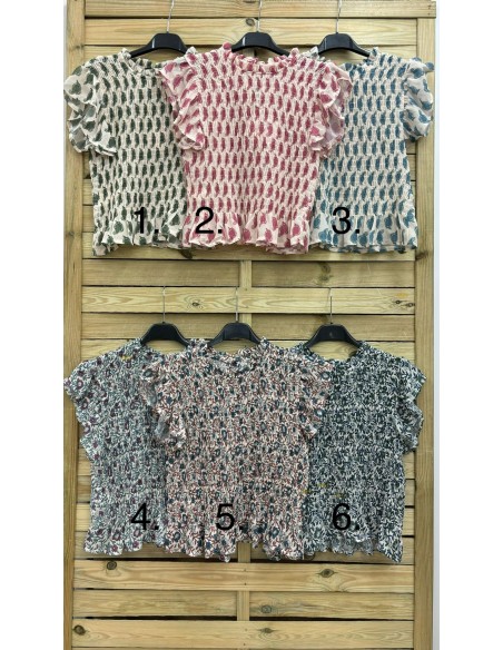 camisa fruncida de gasa estampados