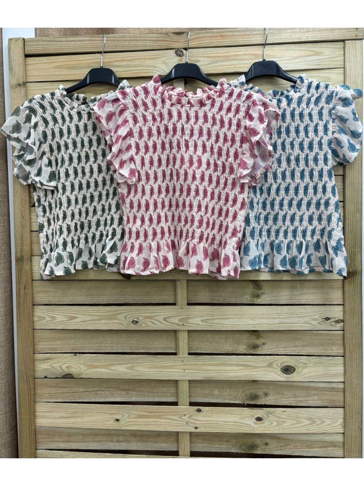 camisa fruncida de gasa estampados