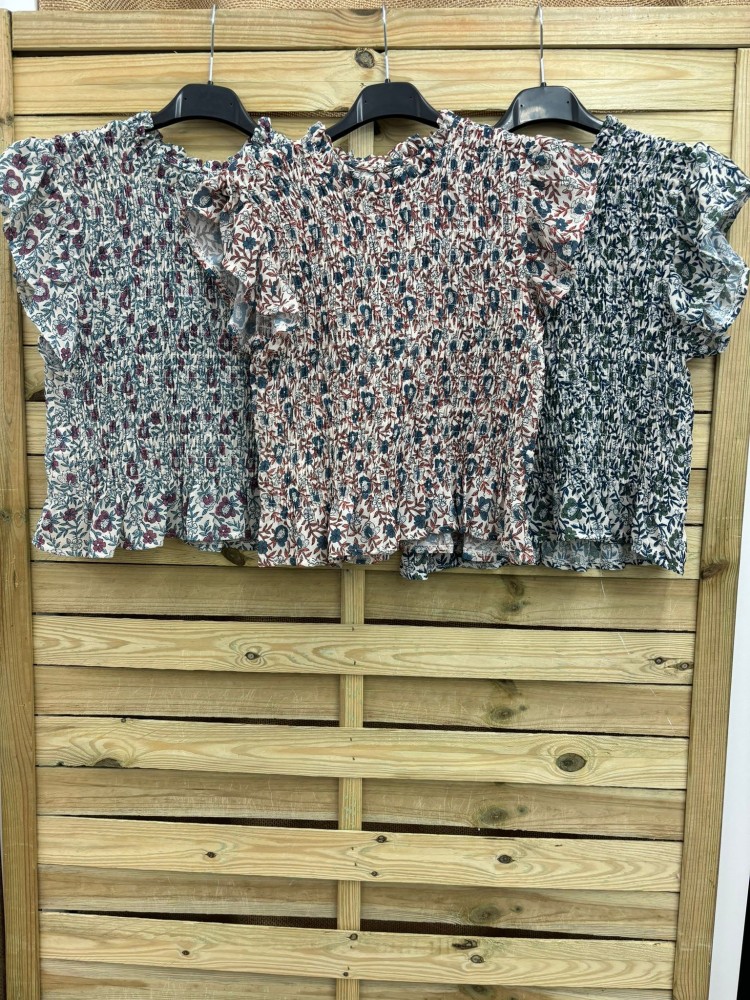camisa fruncida de gasa estampados