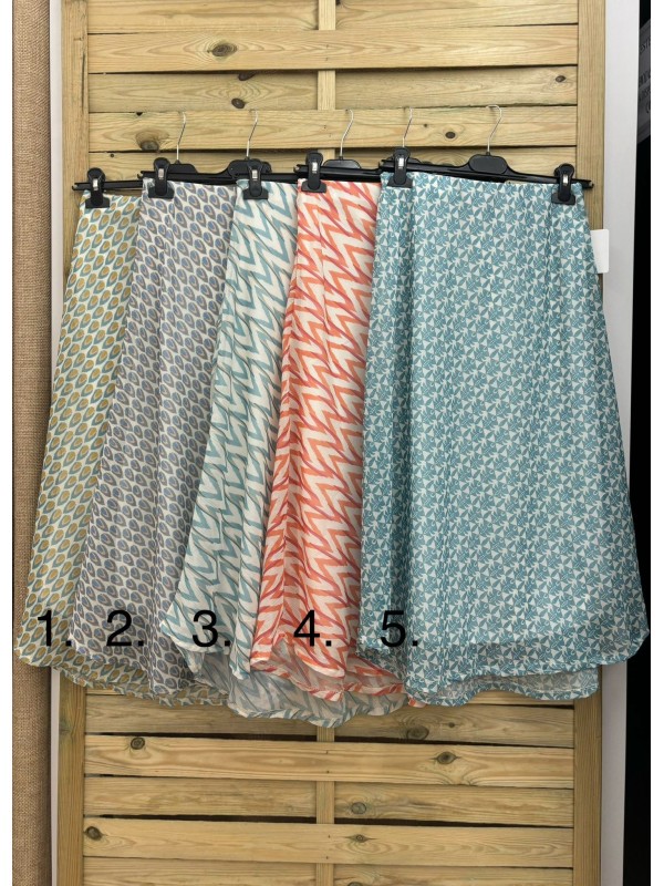 Falda midi de gasa estampada