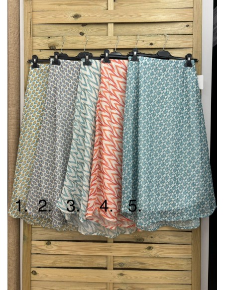 Falda midi de gasa estampada