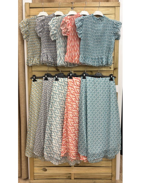 Falda midi de gasa estampada