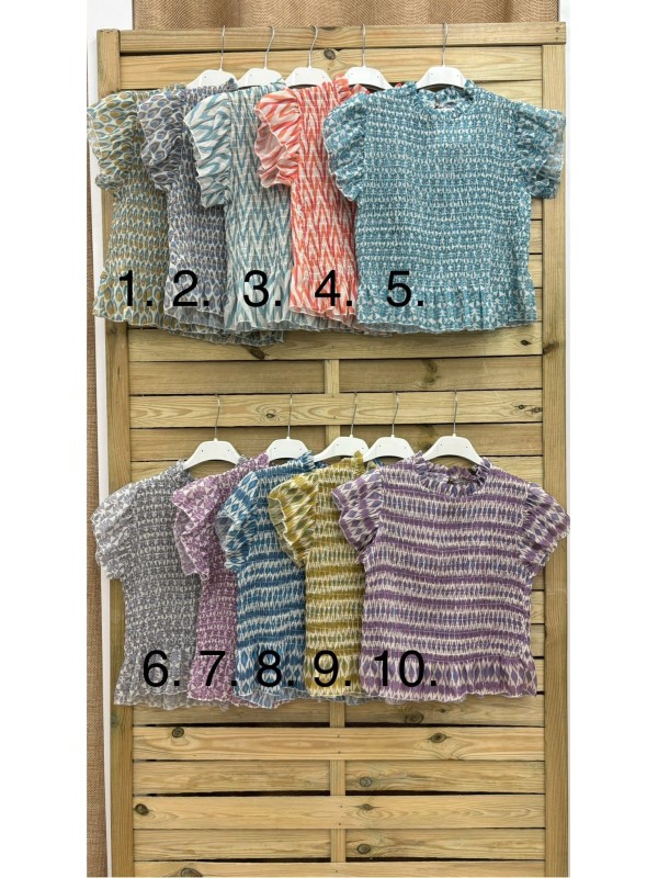 Camisa fruncida de gasa manga corta