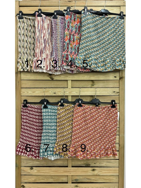 falda fruncida mini estampada volantito