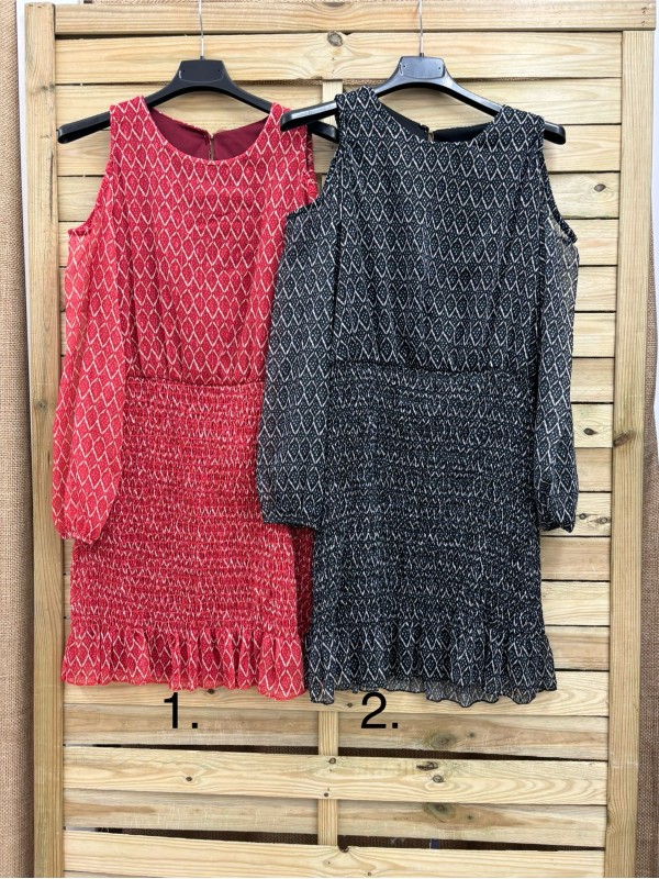 vestido de gasa abertura hombro