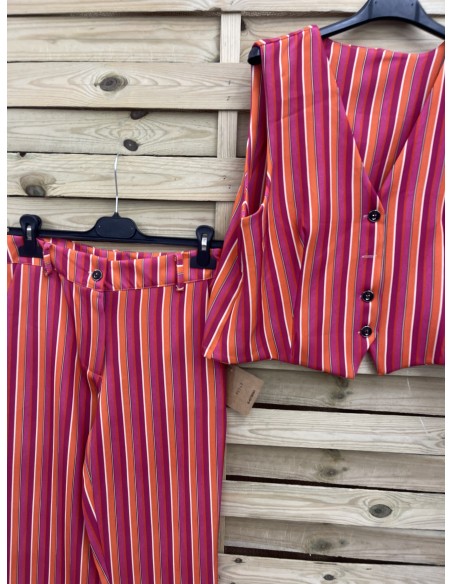 Conjunto chaleco y pantalon rayitas tricolor