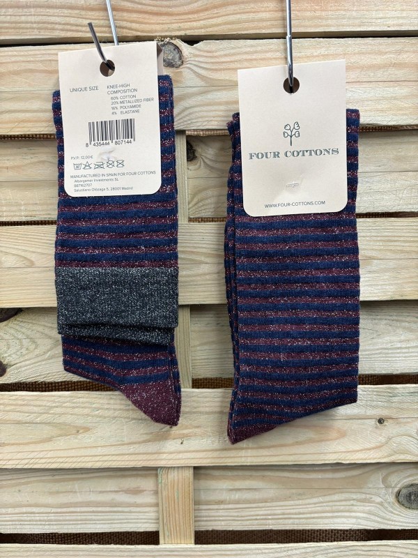 Calcetín rayas con brillito de caña alta