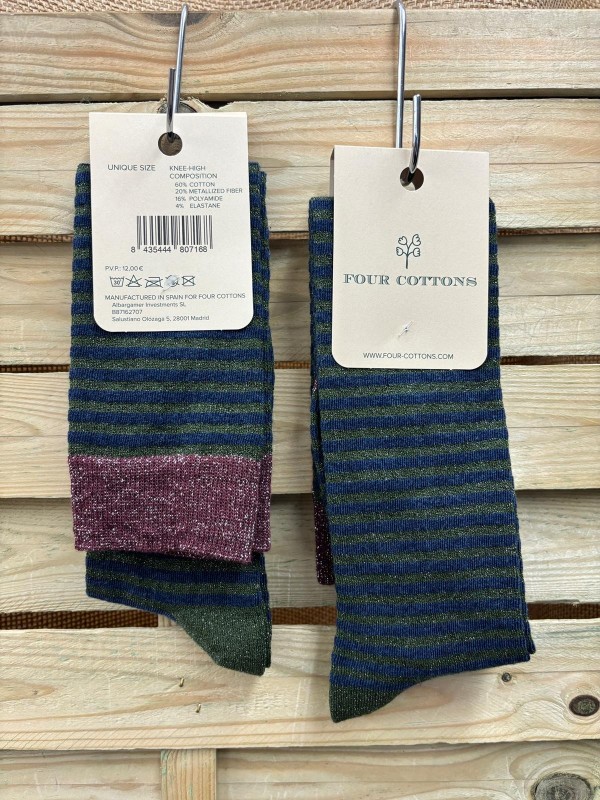 Calcetín rayas con brillito de caña alta 2