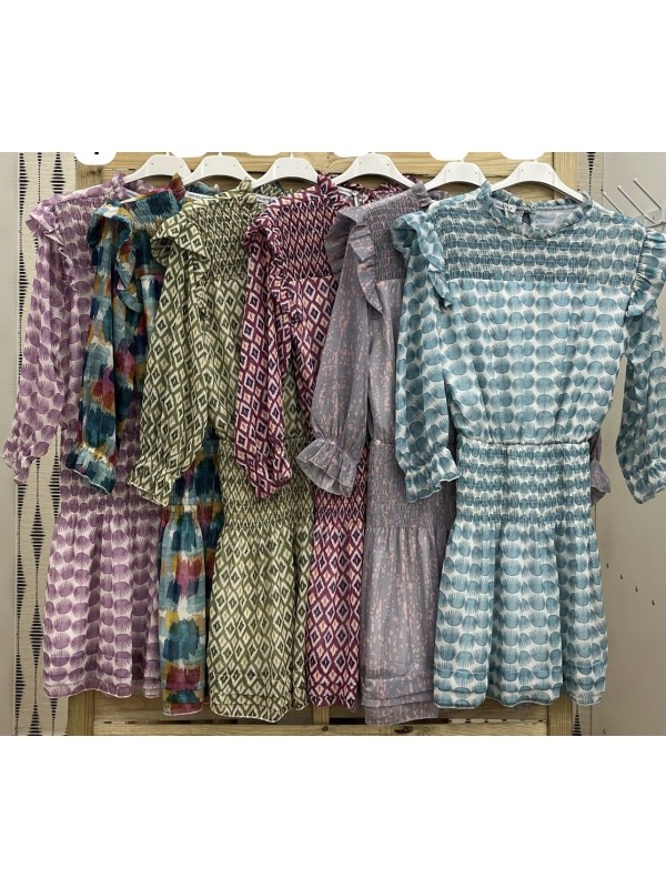 vestido mini con frunce en cintura y volantitos