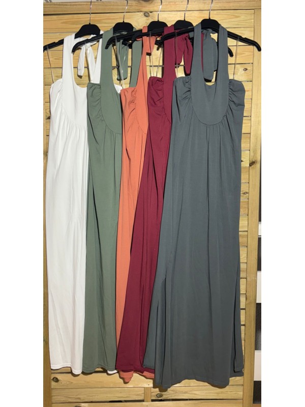 Vestido midi cuello halter liso