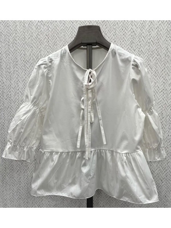 Camisa doble lazo y fruncido en manga