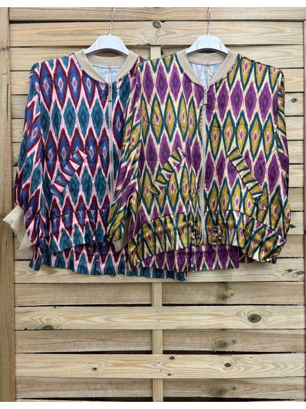 Bomber de saten estampado rombos