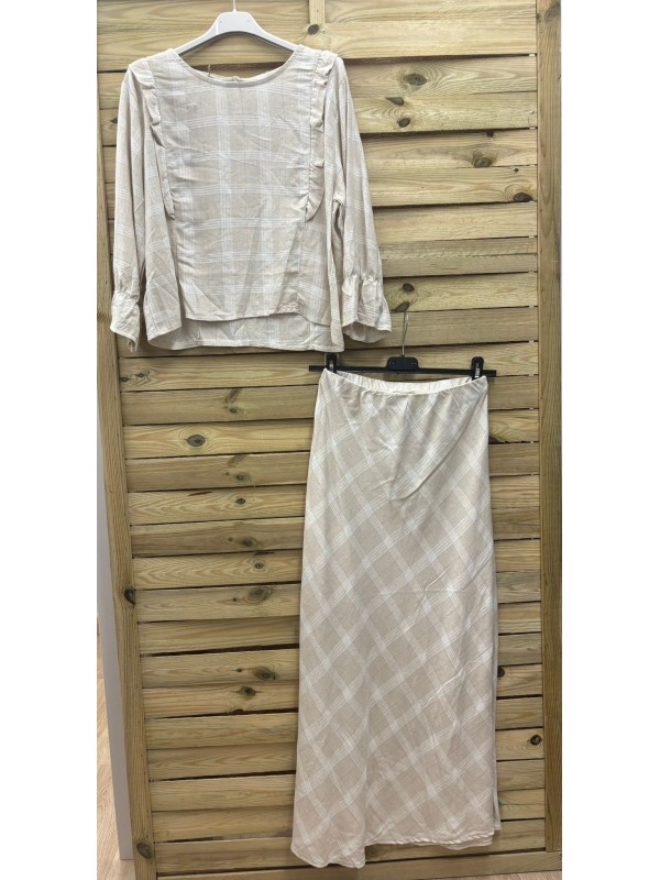 Camisa de lino de cuadros con hilo de brillito