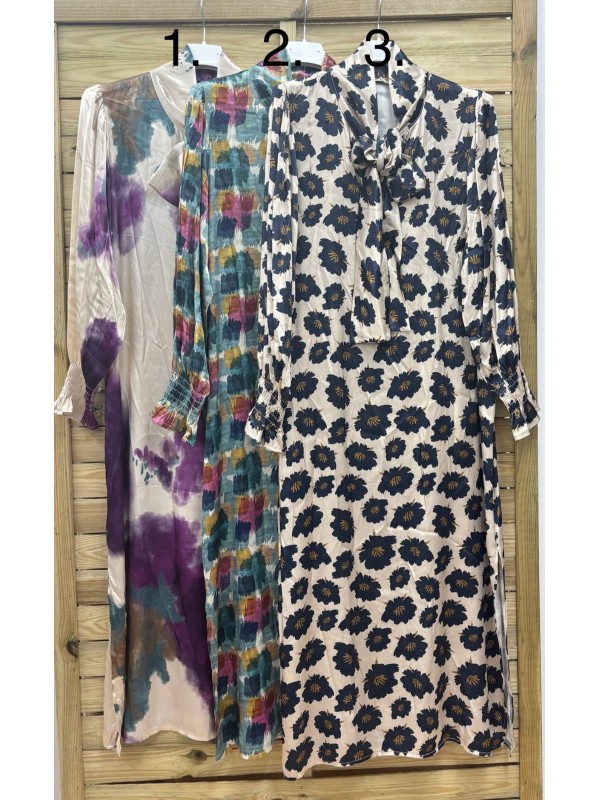 Vestido largo con lazo de saten