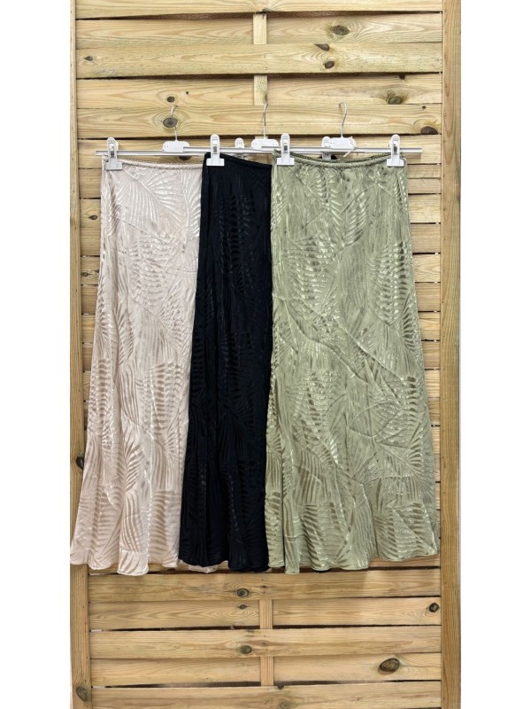 falda de saten palmeras midi