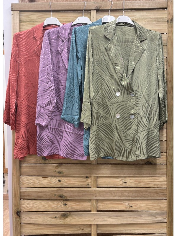 Chaqueta cruzada de saten palmeras