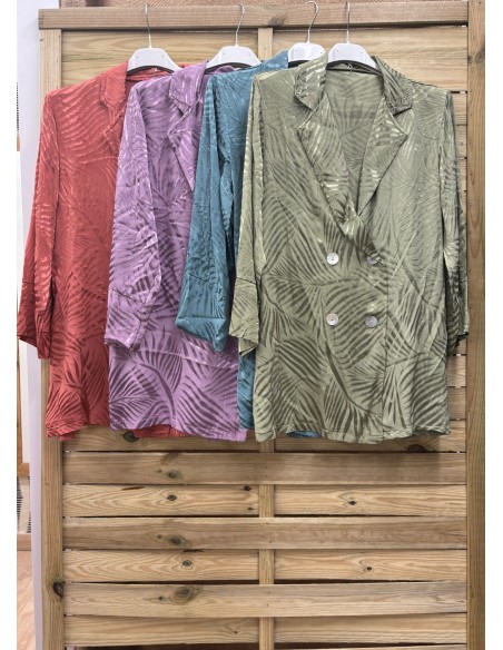 Chaqueta cruzada de saten palmeras