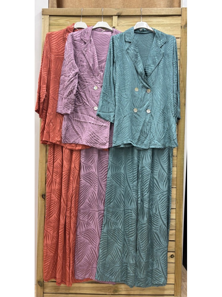 Chaqueta cruzada de saten palmeras