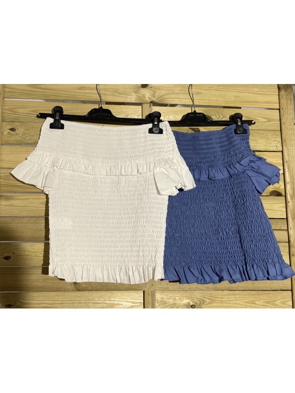 Camisa fruncida maxi escote lisa