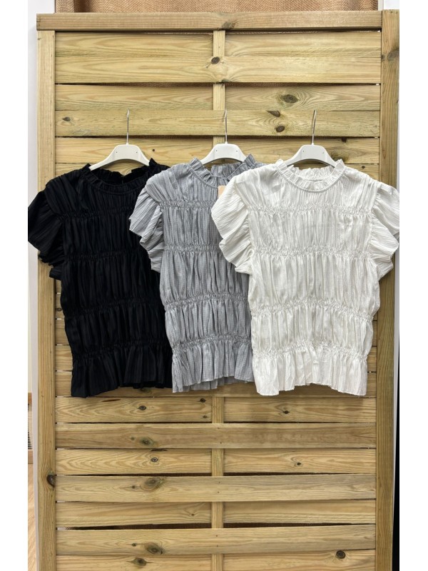 camisa fruncida fina con volante en mangas