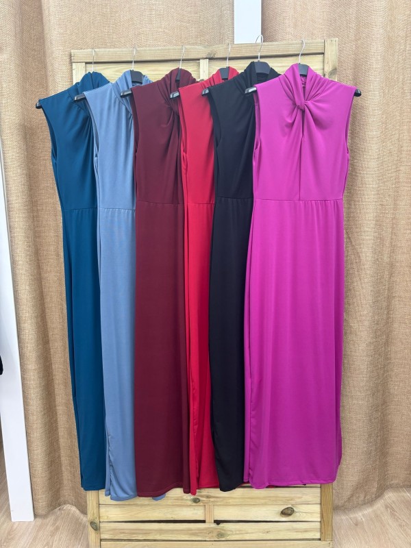 vestido largo de sisa escote nudo