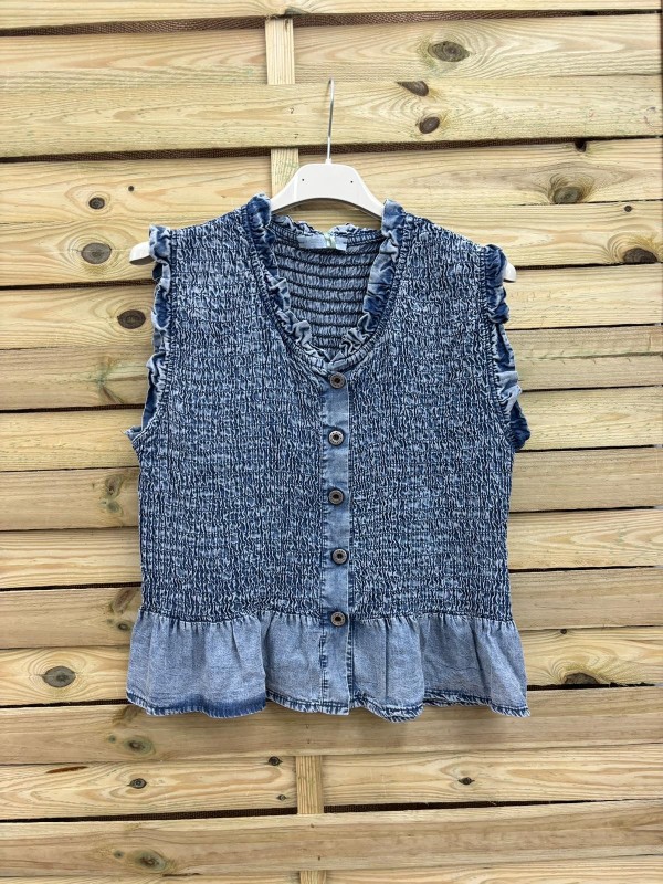 Camisa vaquera de sisa fruncida