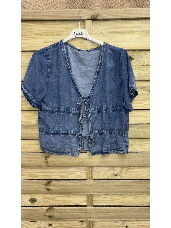 Camisa vaquera doble lazo con corte