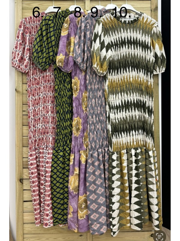 Vestido largo fruncido estampado