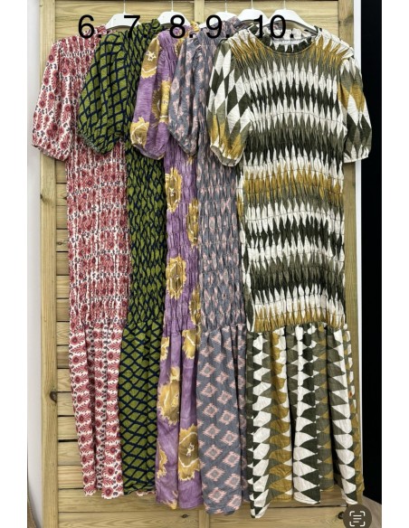 Vestido largo fruncido estampado