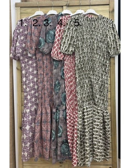 Vestido largo fruncido estampado