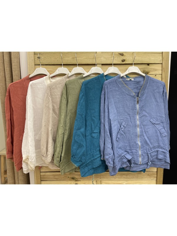 Bomber lino con bordes de brillito